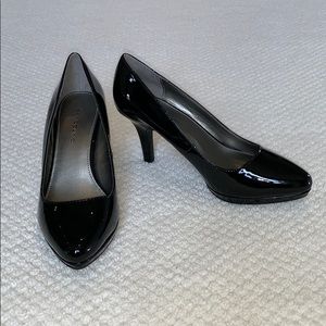 Black patent leather heels
